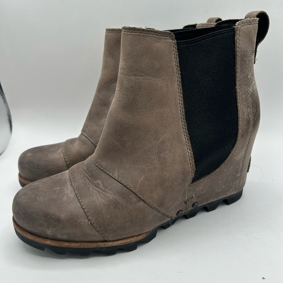 Sorel Lea Ankle Boots Wedge Heels Leather Pull On Gray Women's Size 7 US booties - Picture 4 of 9